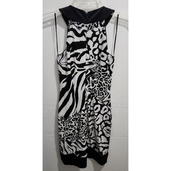 Cache Y2K Mini Halter Dress Sleeveless Sequin White/Black Animal Print Size 2 - Picture 6 of 10